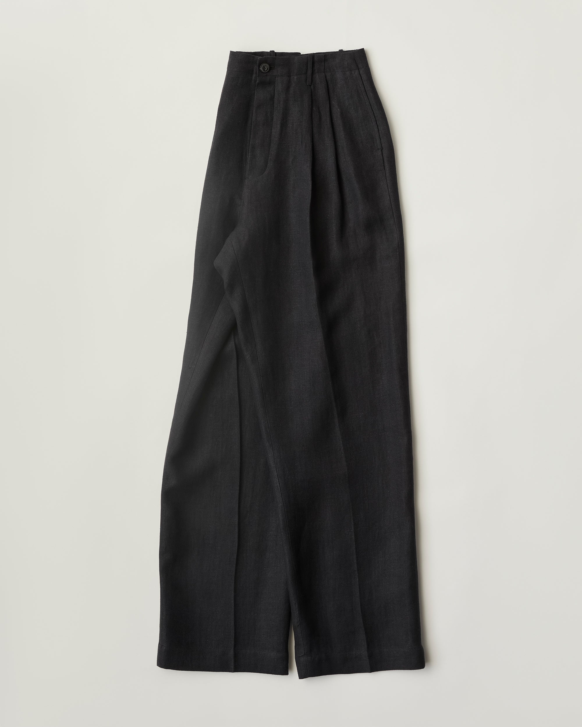 Samuel Snider - Unisex Pleated Trousers in Black Herringbone