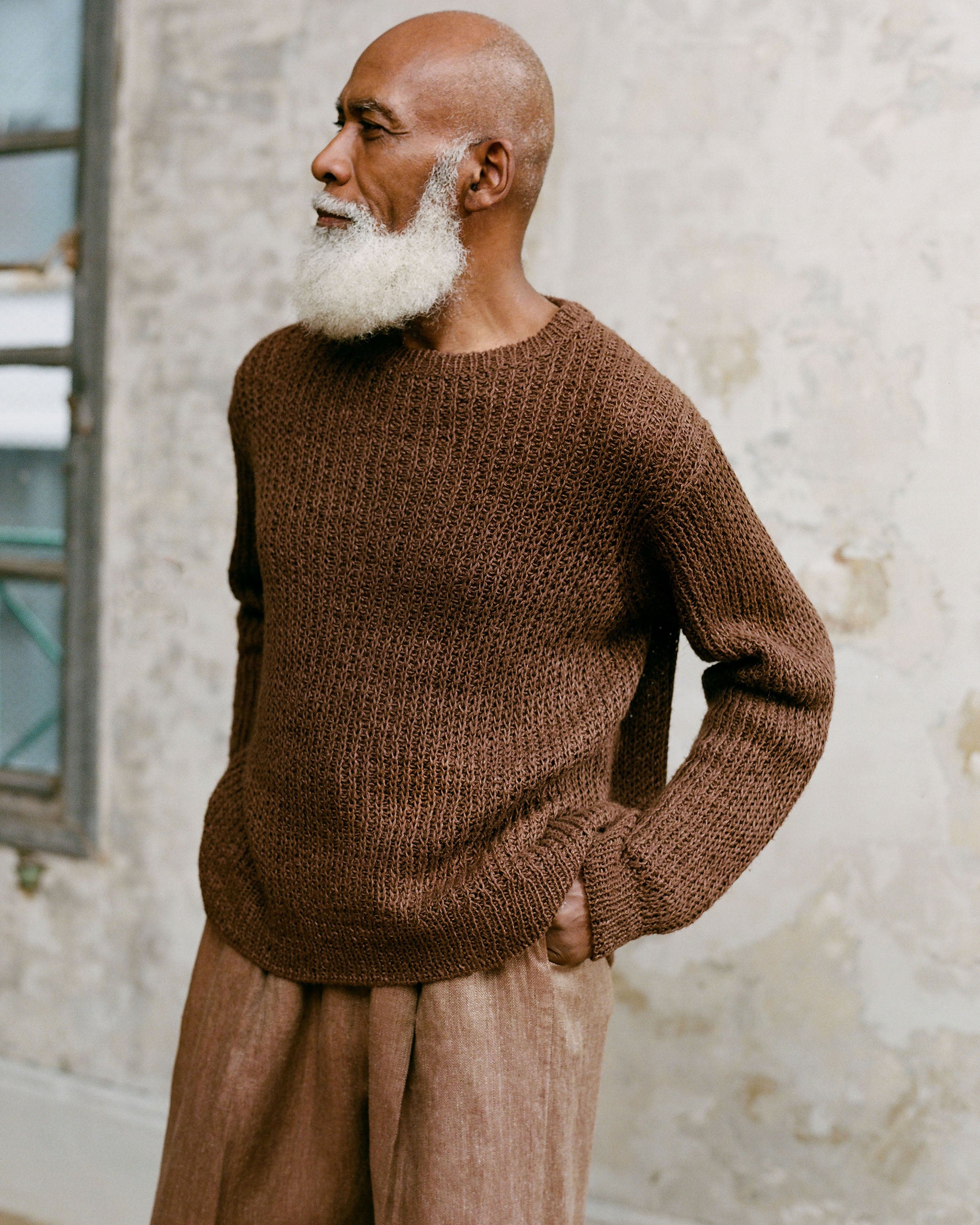 トップス SUNSEA 18aw BELTED FISHERMAN SWEATER 3 Samuel Snider - Unisex Fisherman's Sweater in Italian Hemp Redwood